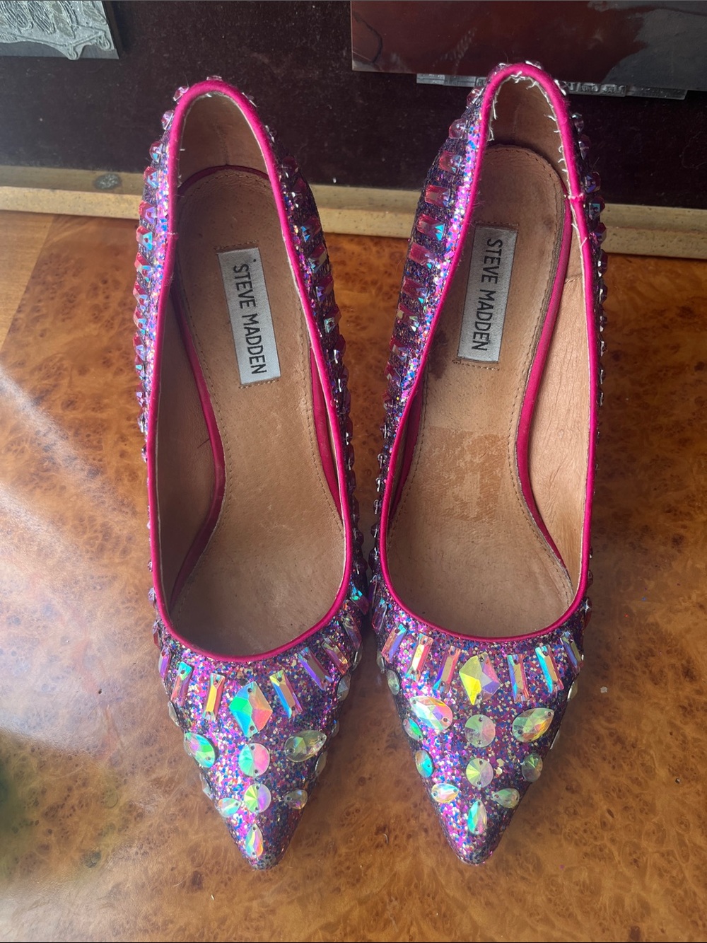 Steve Madden Iridescent Pink Jeweled Pointed Pumps